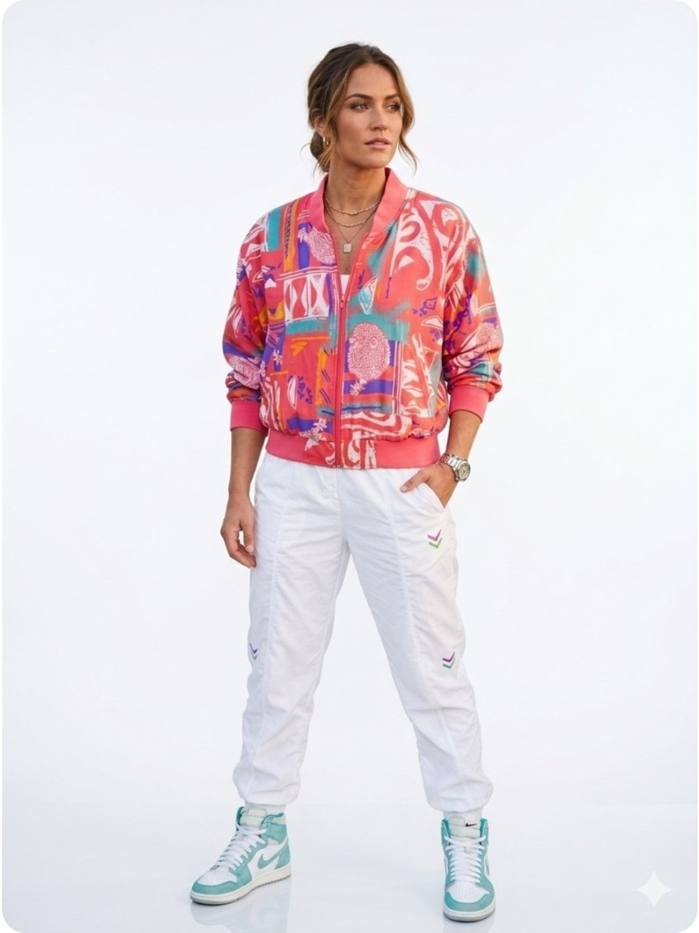 Vibrant Pink Printed Bomber Shirt - Women's
